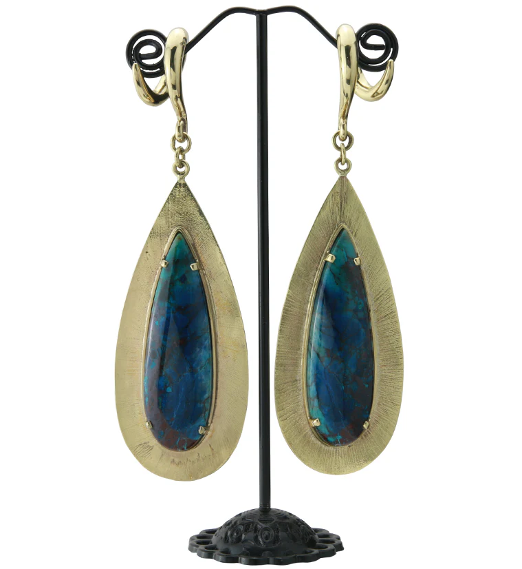 Score Blue Opal Petrified Wood Brass Ear Weights - Image 3