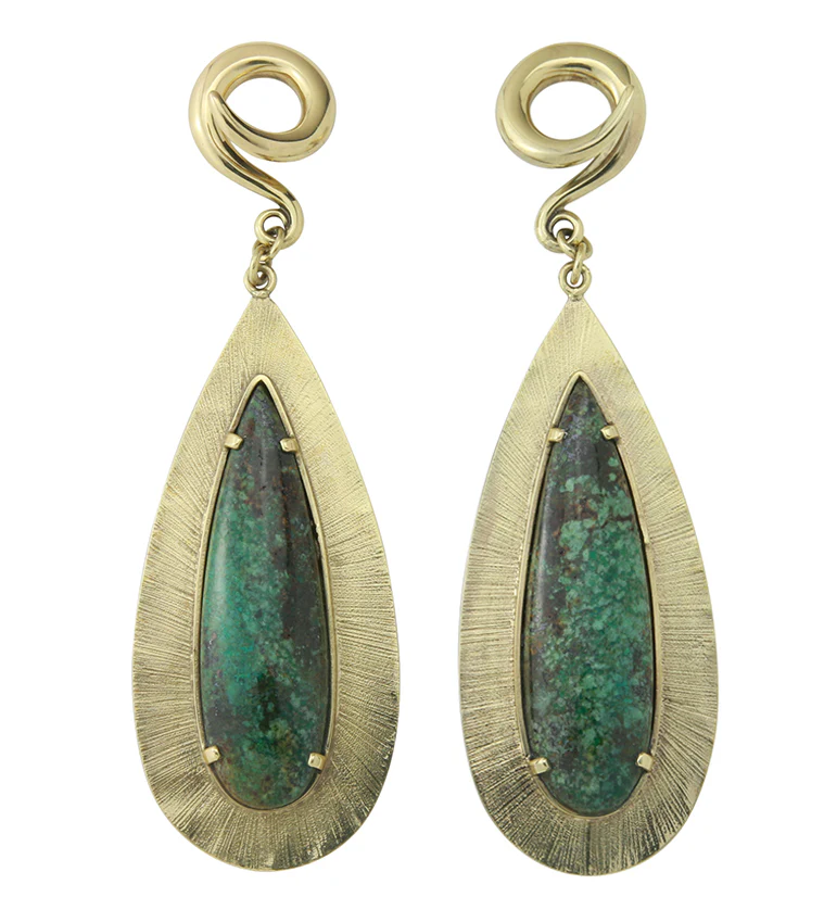 Score Chrysocolla Stone Brass Ear Weights - Image 2