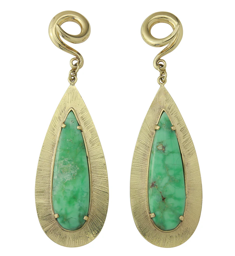 Score Chrysoprase Stone Brass Ear Weights - Image 2