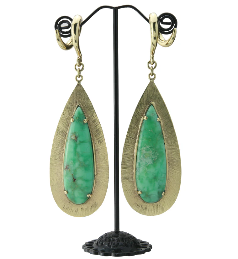 Score Chrysoprase Stone Brass Ear Weights - Image 3