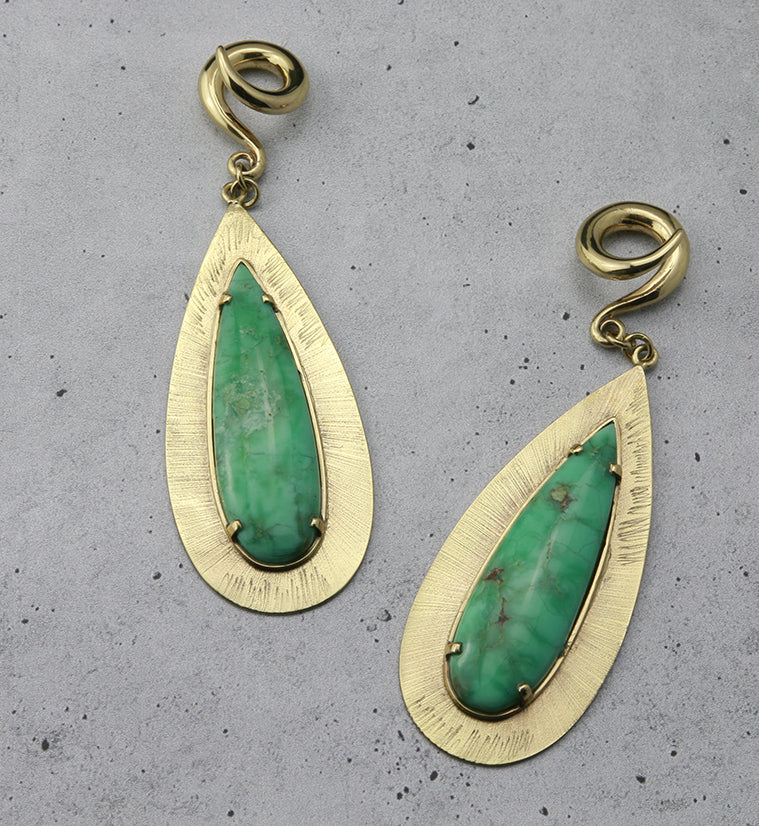 Score Chrysoprase Stone Brass Ear Weights - Image 4