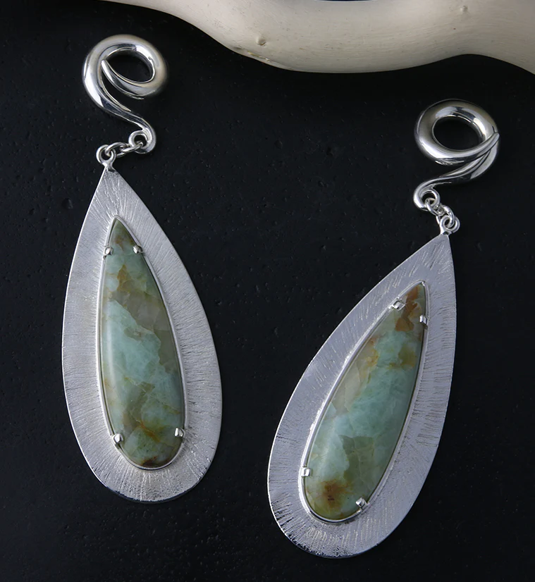 Score Chrysoprase Stone White Brass Ear Weights - Image 3