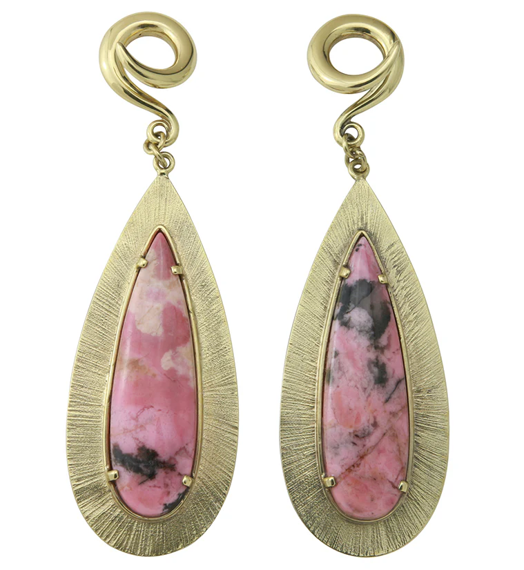 Score Rhodonite Stone Brass Ear Weights - Image 2