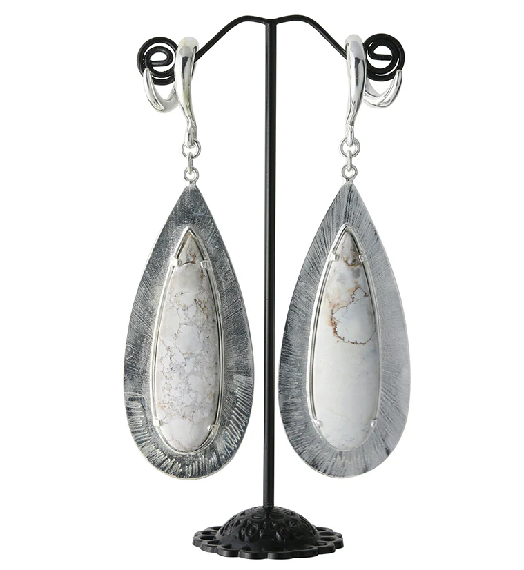 Score White Howlite Stone White Brass Ear Weights - Image 2