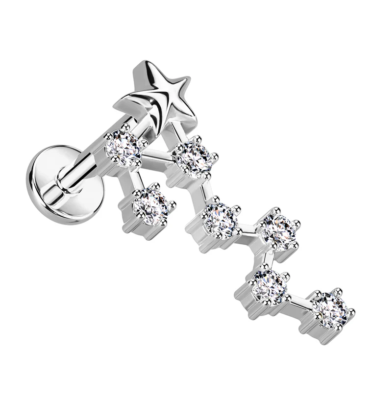 Scorpio Constellation Clear CZ Stainless Steel Internally Threaded Labret