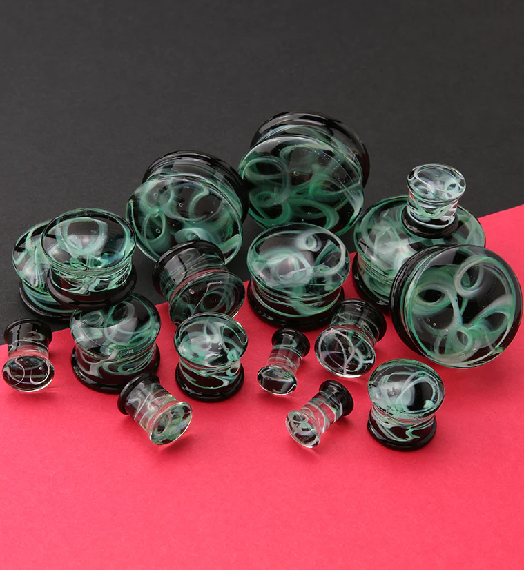 Seafoam Green Haze Swirl Glass Plugs - Image 3