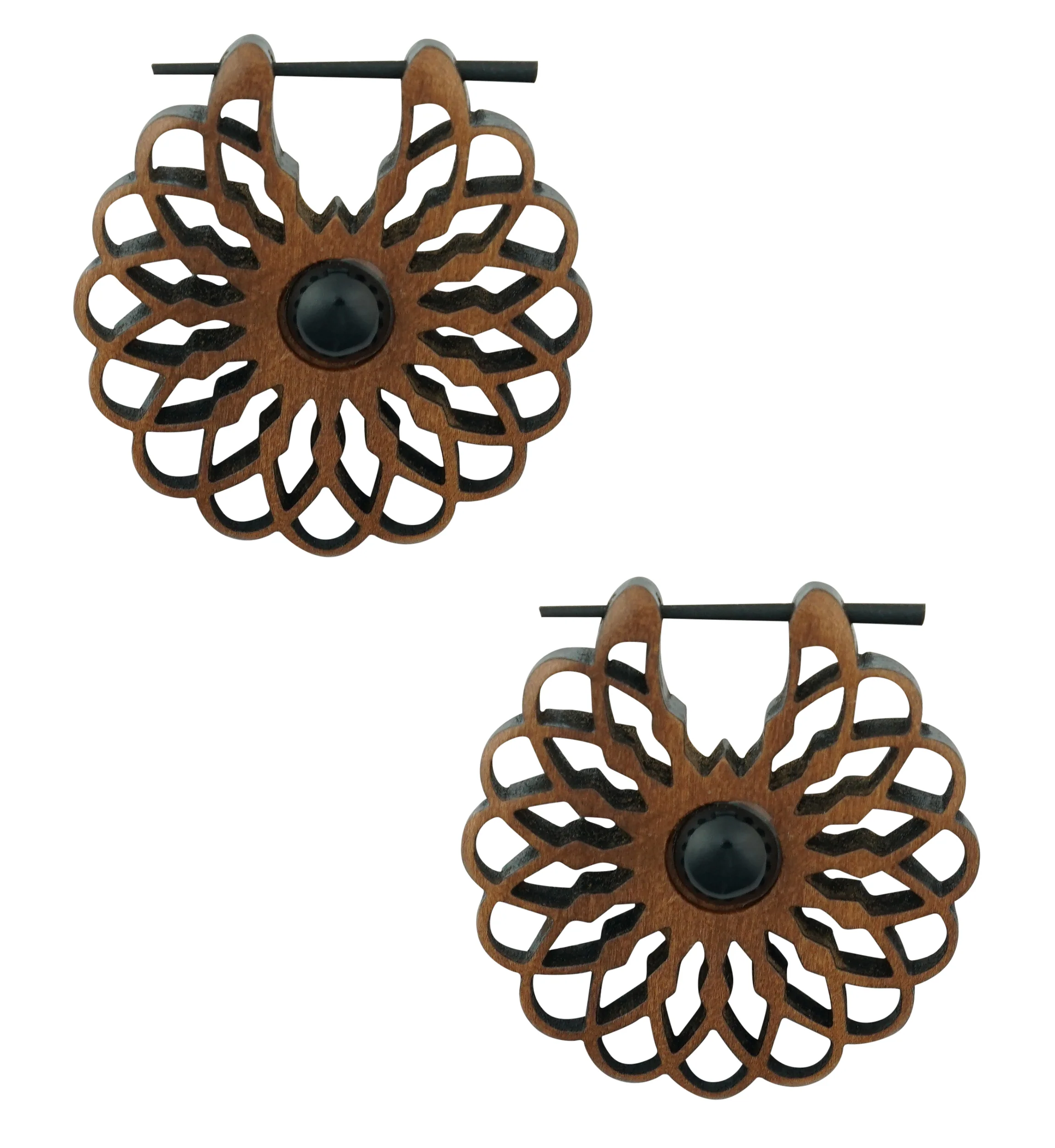 Seed of Life Black Onyx Inlay Wood Earrings
