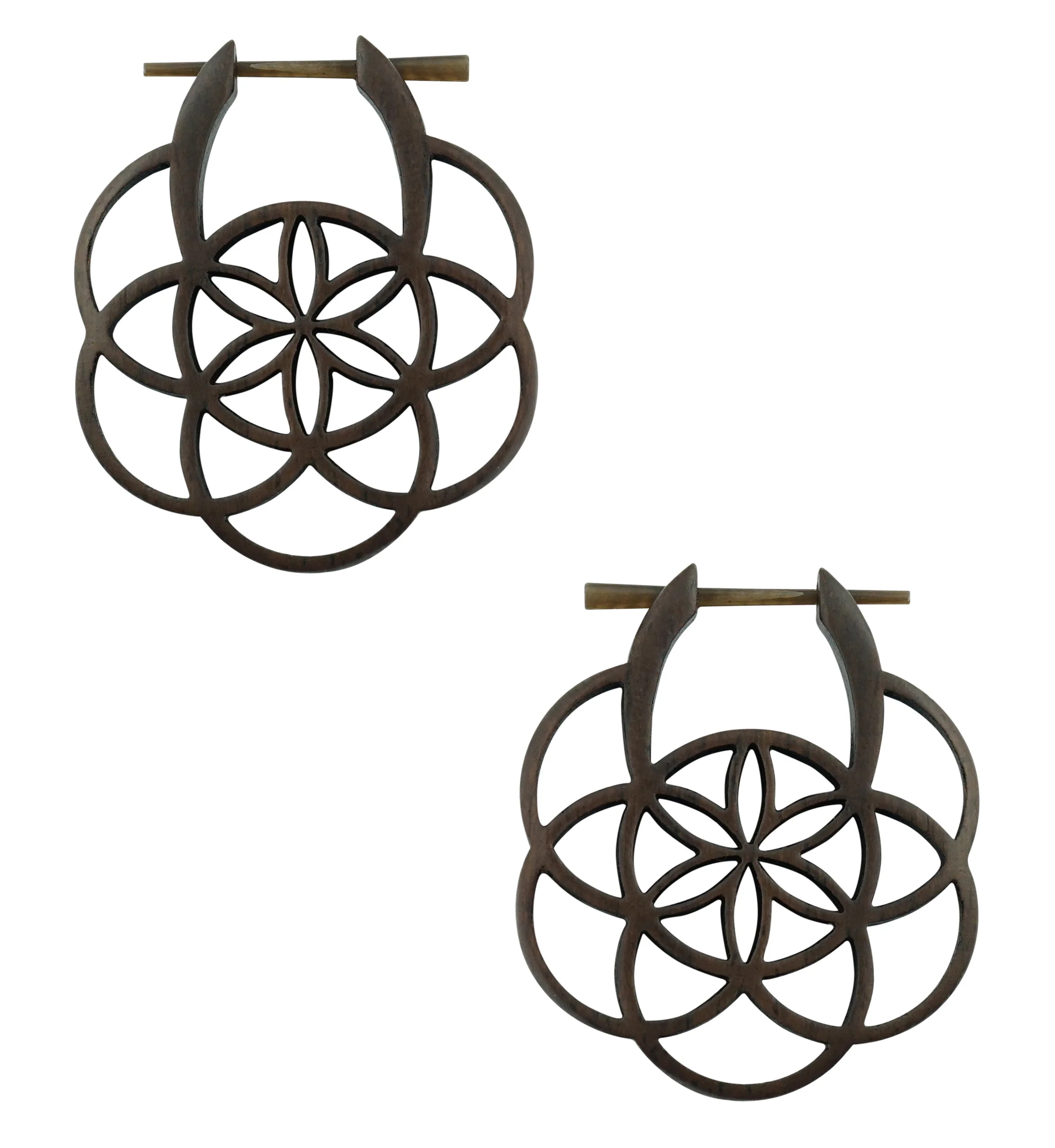 Seed Of Life Hoop Wood Earrings