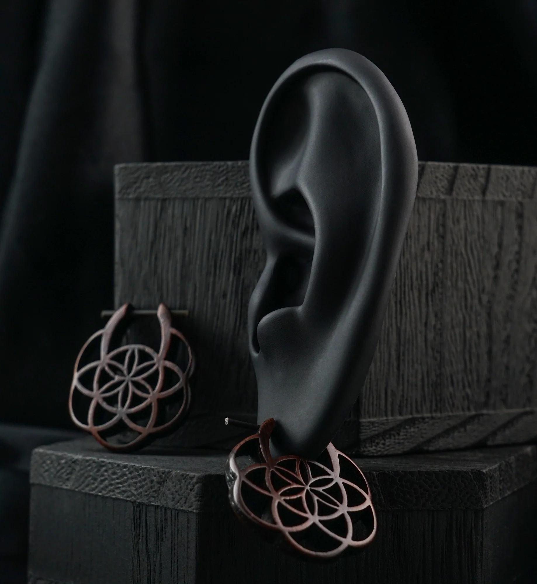 Seed Of Life Hoop Wood Earrings - Image 2