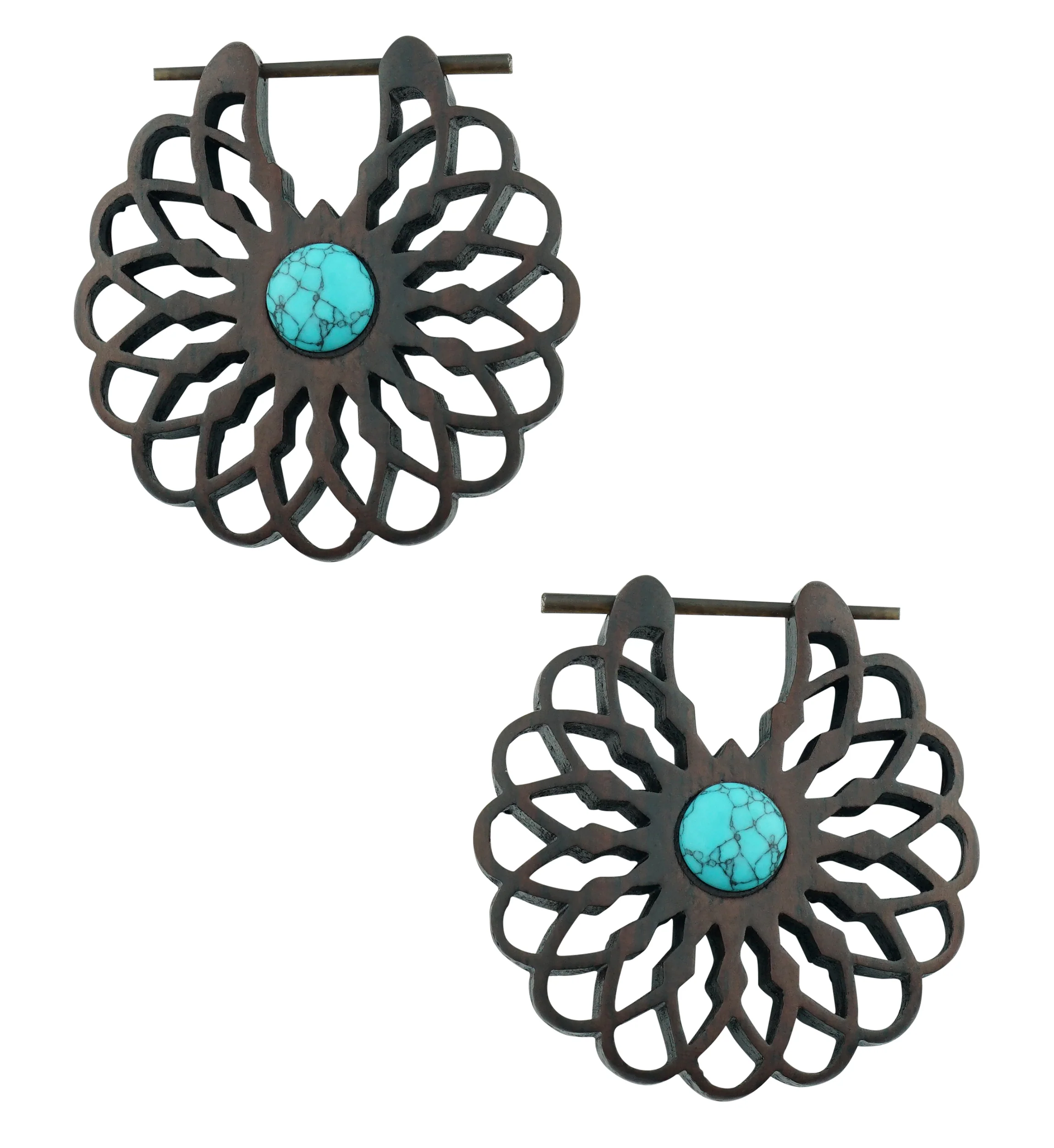 Seed of Life Howlite Turquoise Inlay Wood Earrings