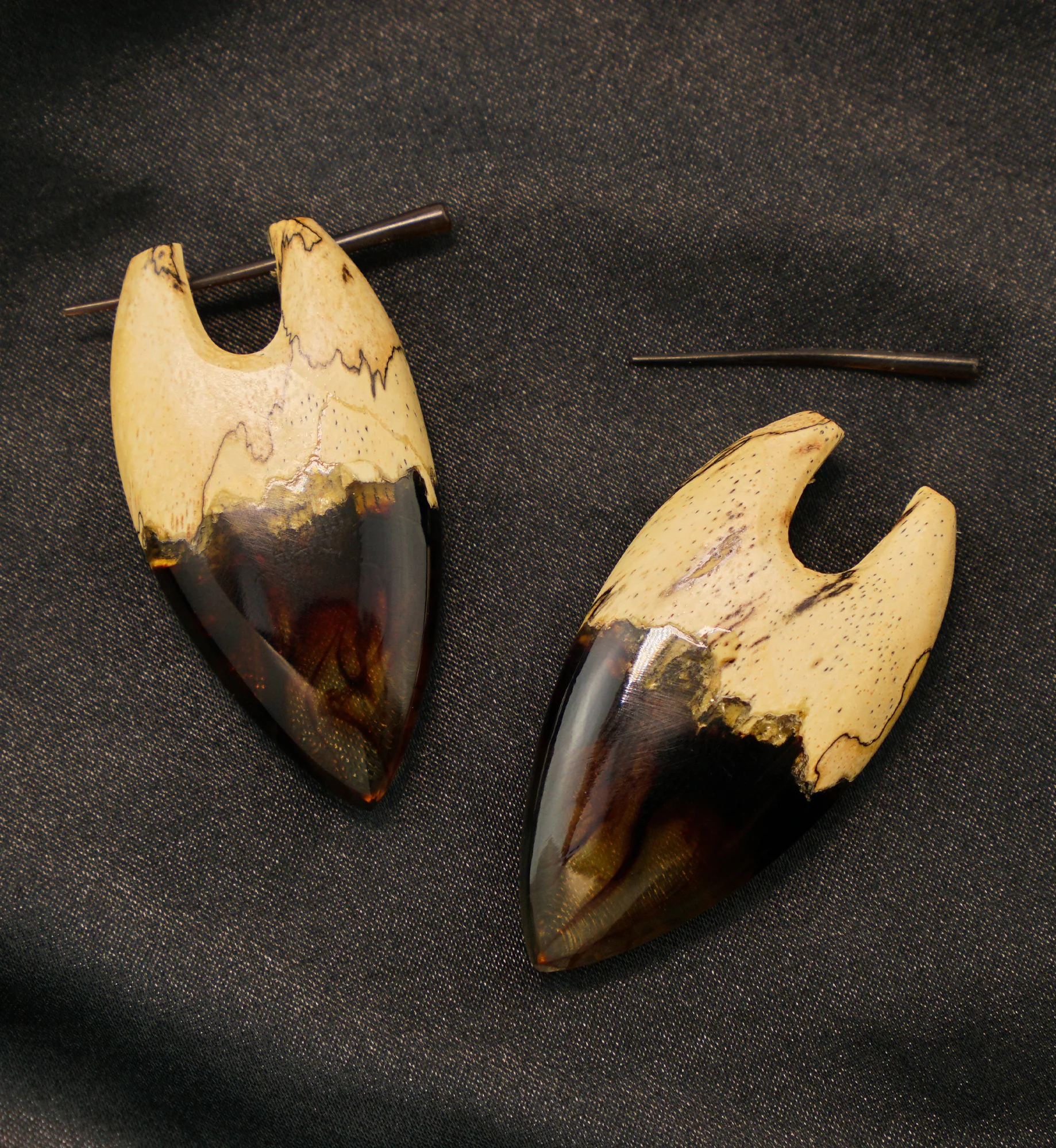 Seeping Fire Resin Tamarind Wood Point Earrings - Image 2