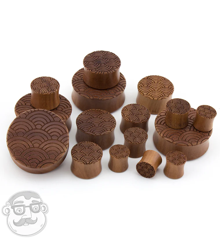 Seigaiha Engraved Saba Wood Plugs - Image 3