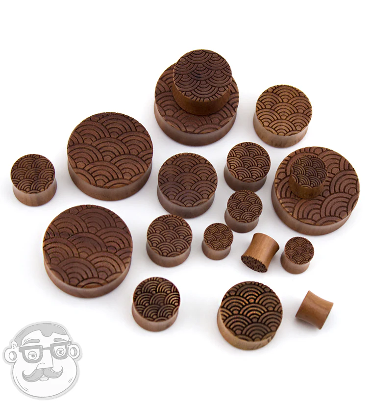 Seigaiha Engraved Saba Wood Plugs - Image 4