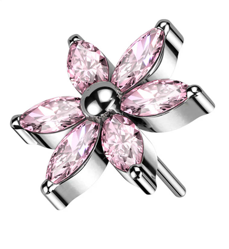 Senary Flower Pink CZ Titanium Threadless Top