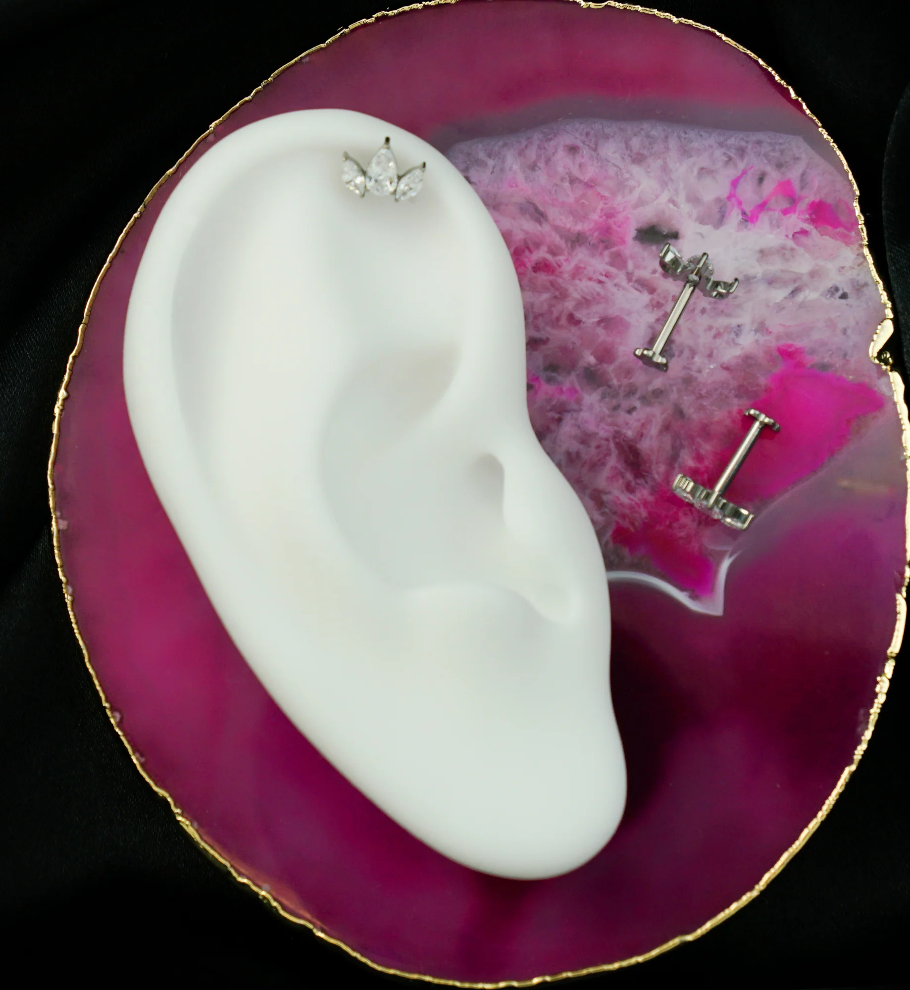Sepal Clear CZ Flower Back Titanium Threadless Labret - Image 2