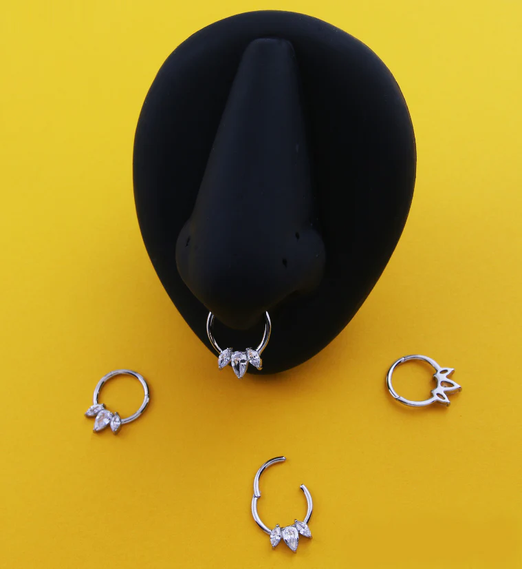 Sepal Clear CZ Stainless Steel Hinged Segment Ring - Image 3