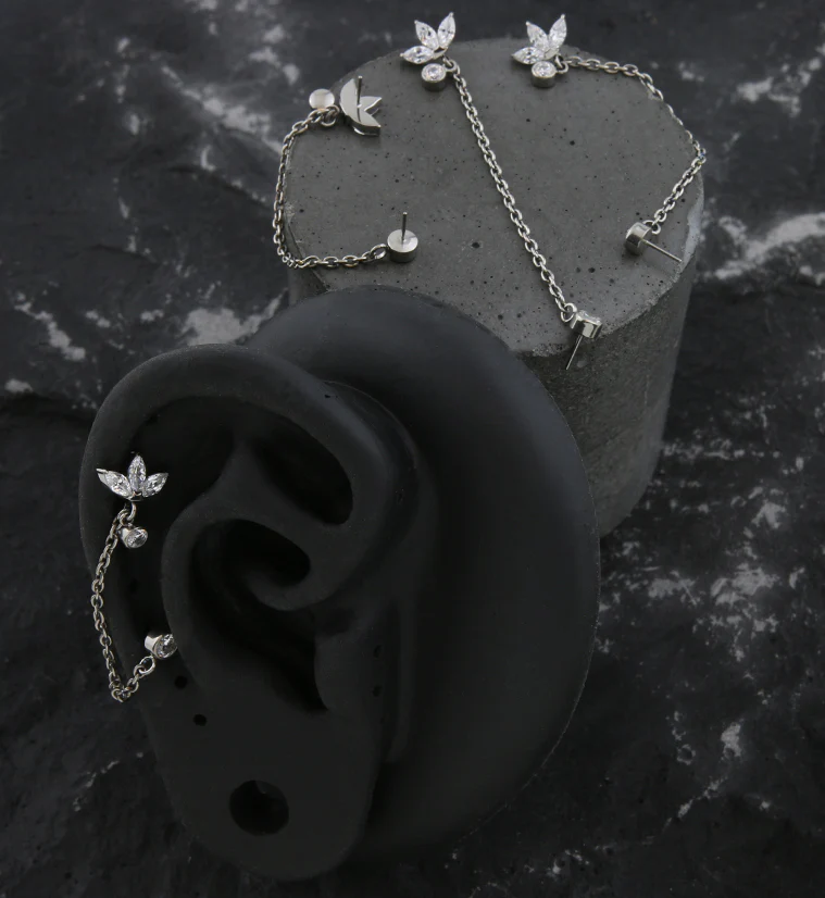 Sepal Clear CZ Titanium Threadless Connector Chain Tops - Image 2