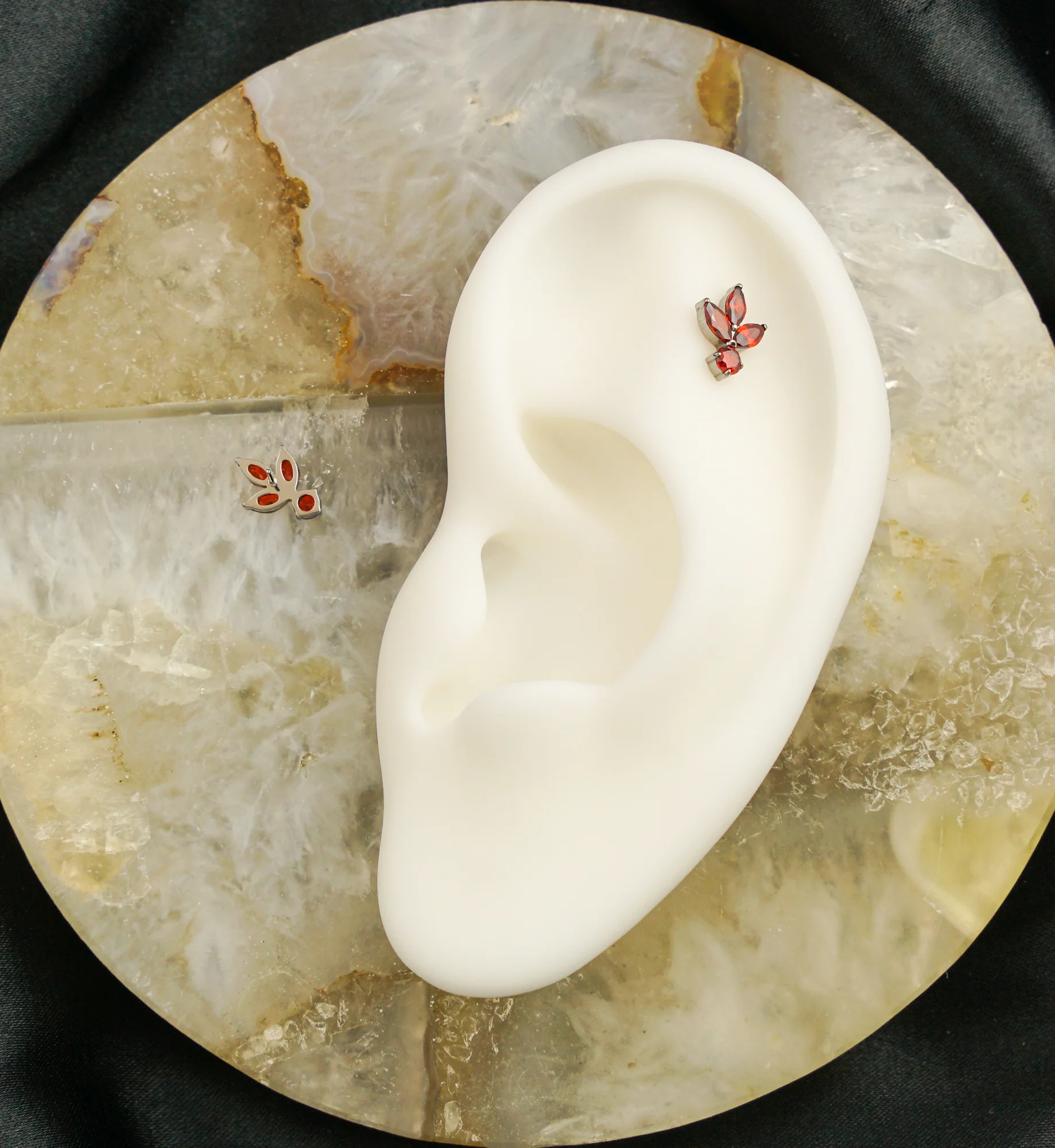 Sepal Leaf Red CZ Threadless Titanium Top - Image 2