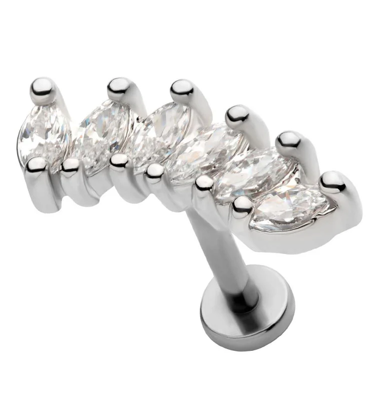 Sextet Clear CZ Stainless Steel Internally Threaded Labret