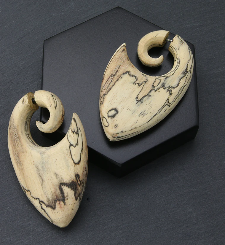Shield Tamarind Wood Fake Gauge Spiral Earrings - Image 2