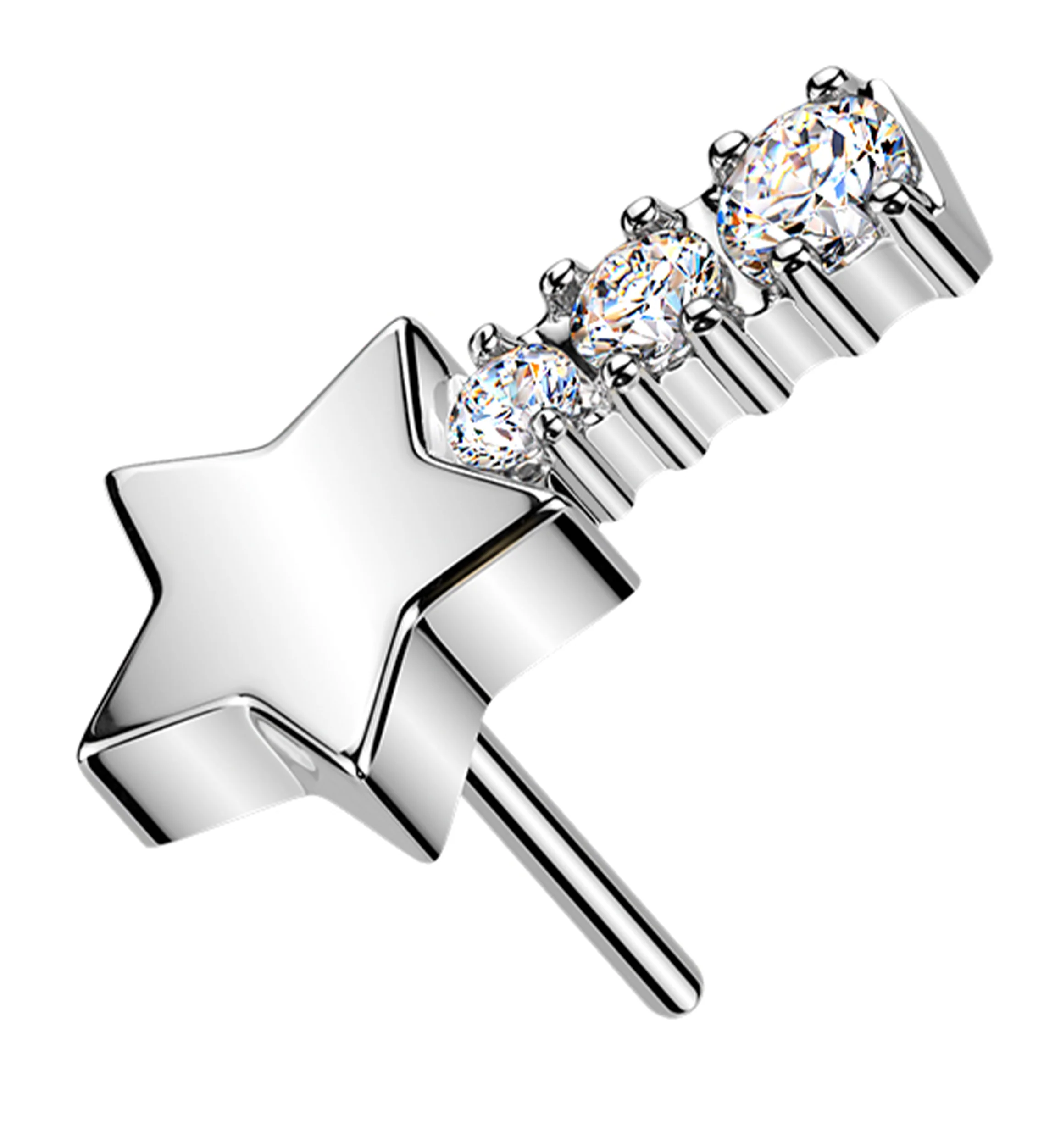 Shooting Star Clear CZ Threadless Titanium Top