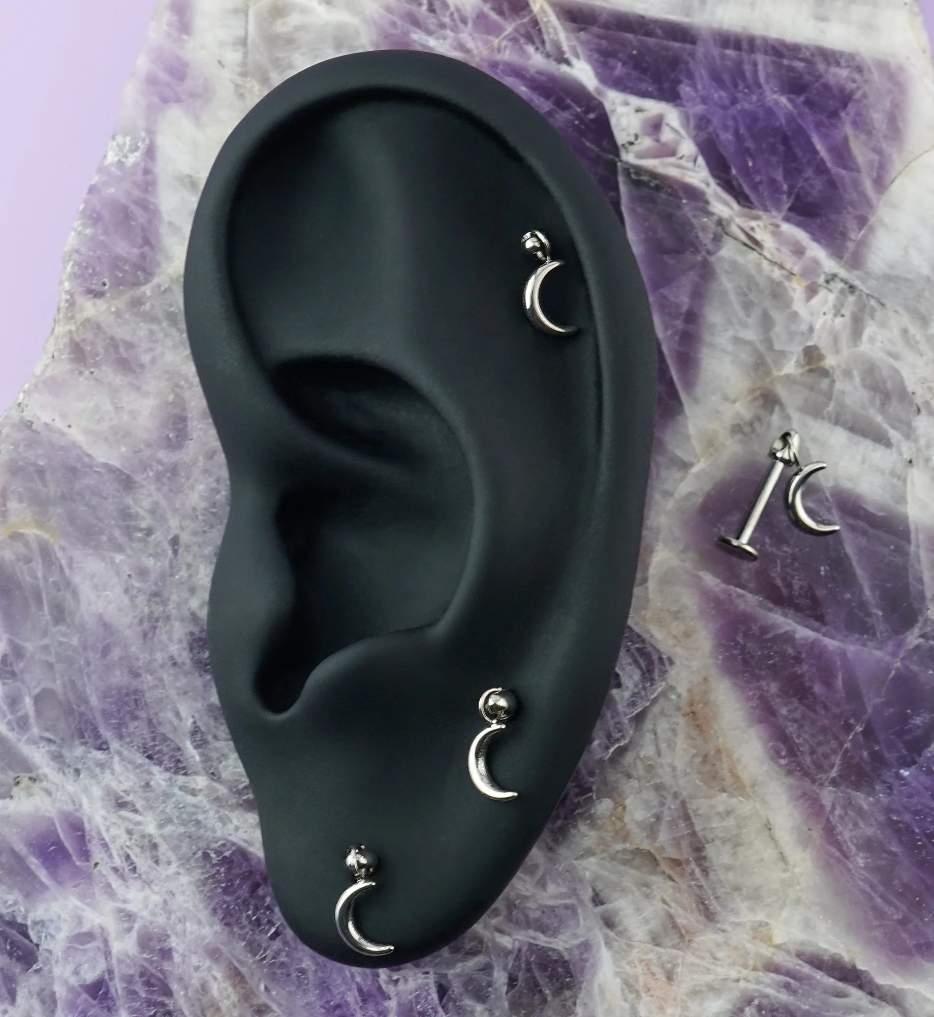 Sickle Moon Dangle Titanium Internally Threaded Labret - Image 2
