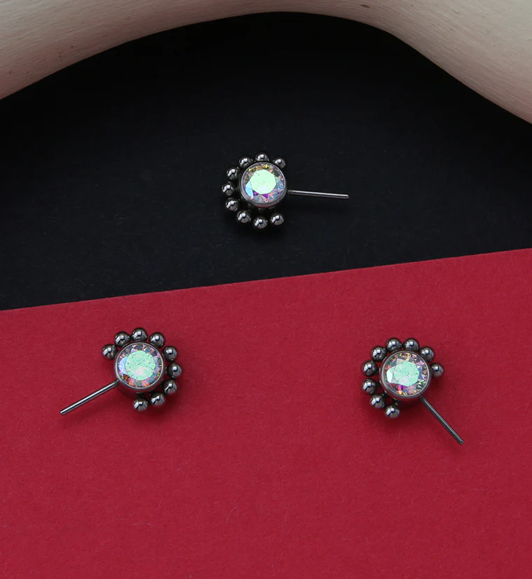 Side Facing Beaded Aurora CZ Titanium Threadless Top - Image 2