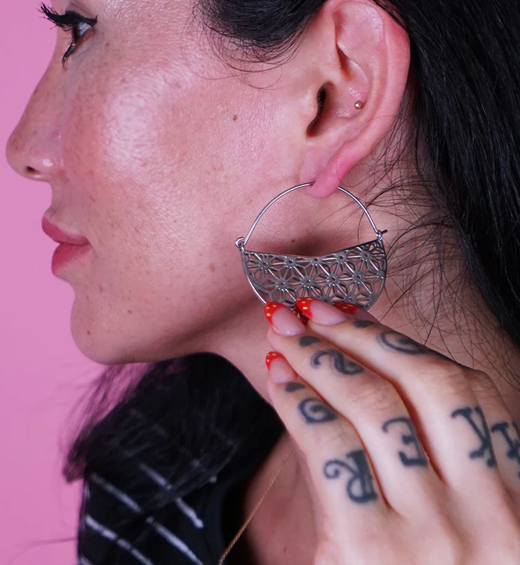 Silver Asanoha Titanium Hangers - Earrings - Image 4