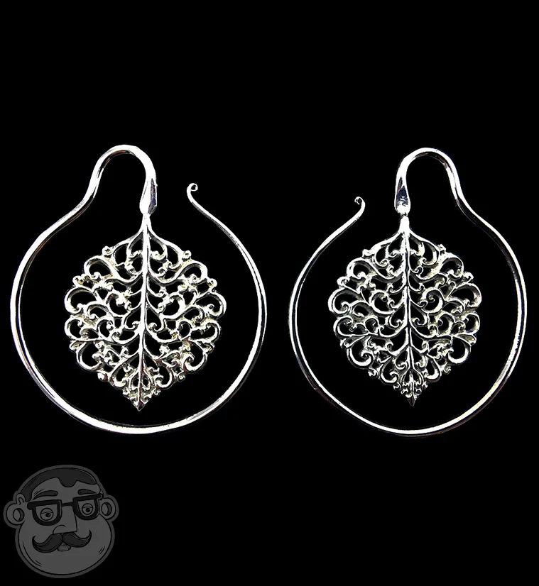Silver Brass Foliage Ear Weights - Image 2