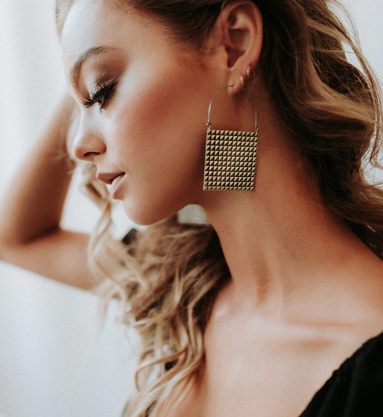 Silver Chequer Titanium Hangers - Earrings - Image 2