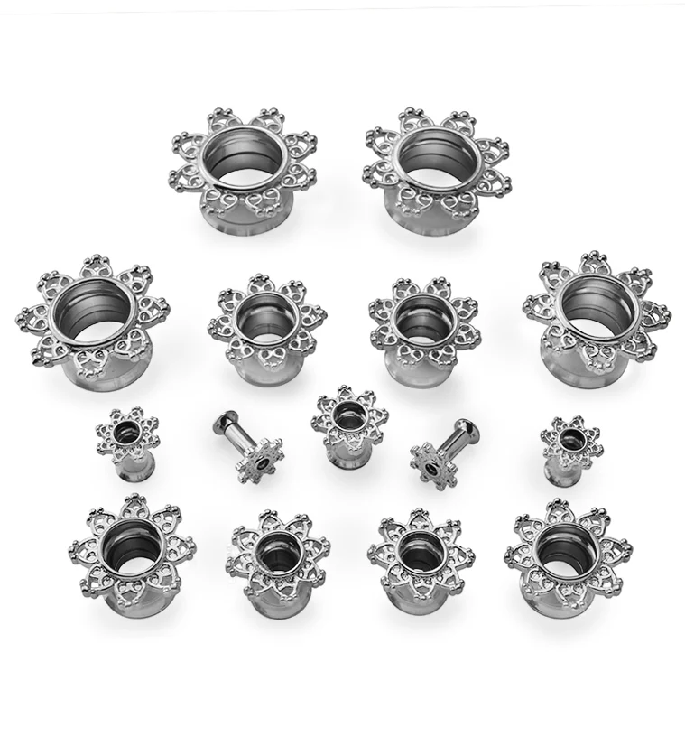 Silver Interlace Rim Stainless Steel Tunnel Plugs - Image 3