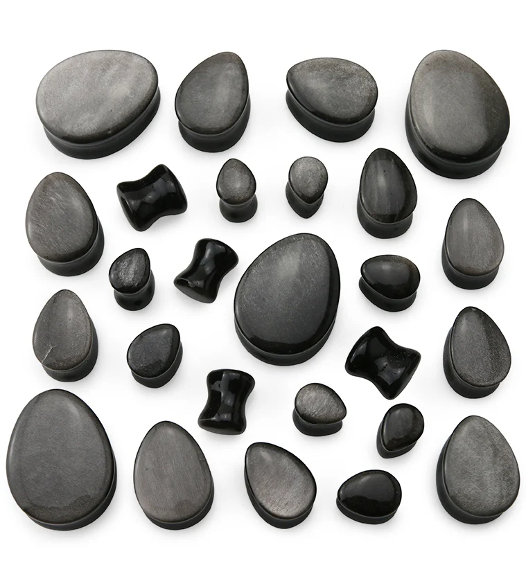 Silver Obsidian Teardrop Stone Plugs - Image 3