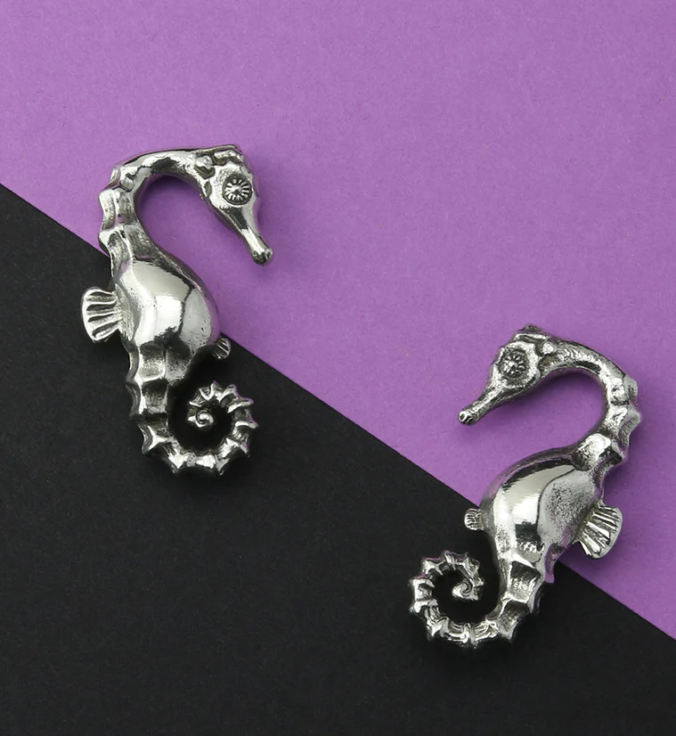 Silver Seahorse Ear Weights - Image 3
