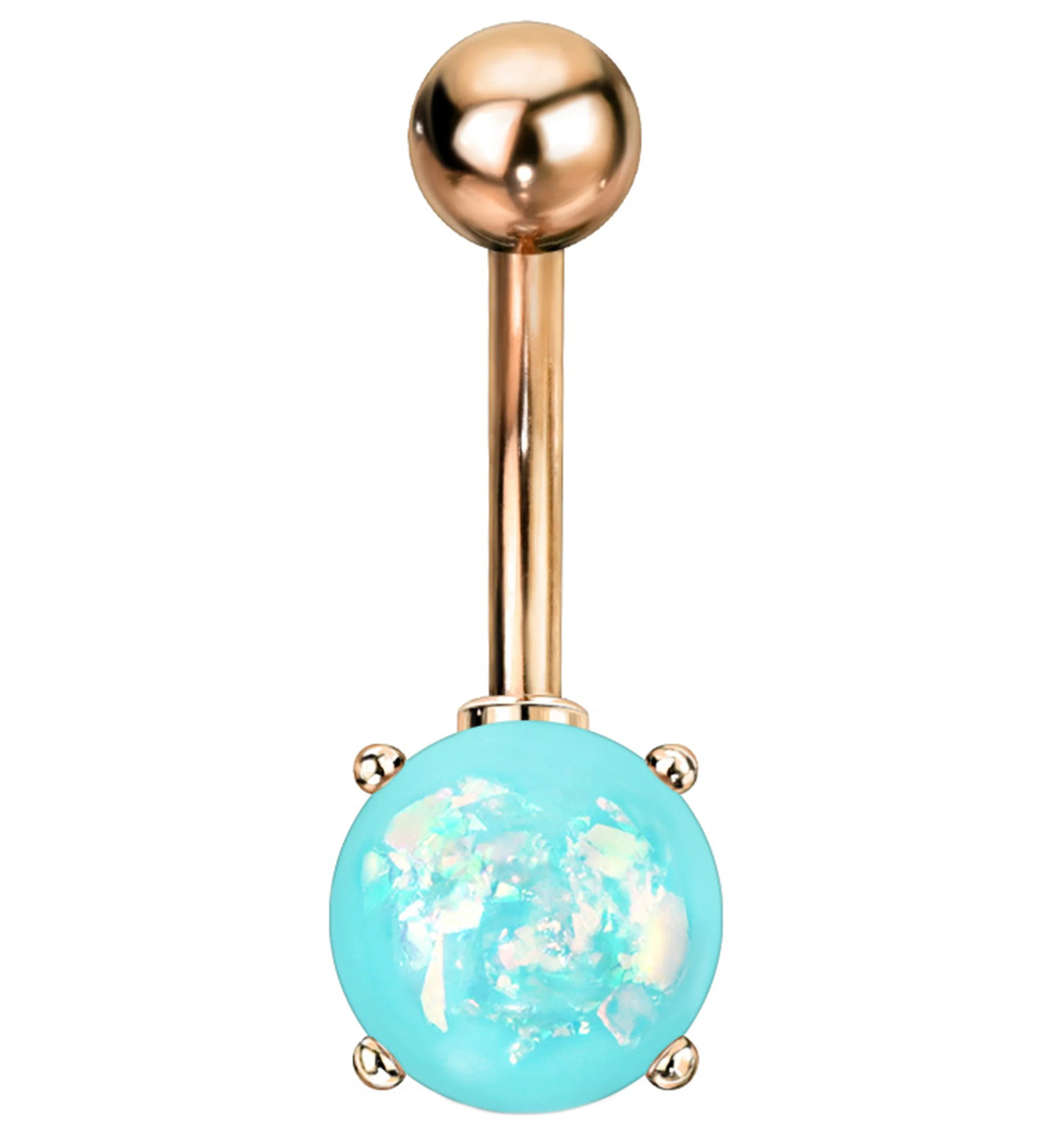 Simple Aqua Opalite Rose Gold PVD Stainless Steel Belly Button Ring