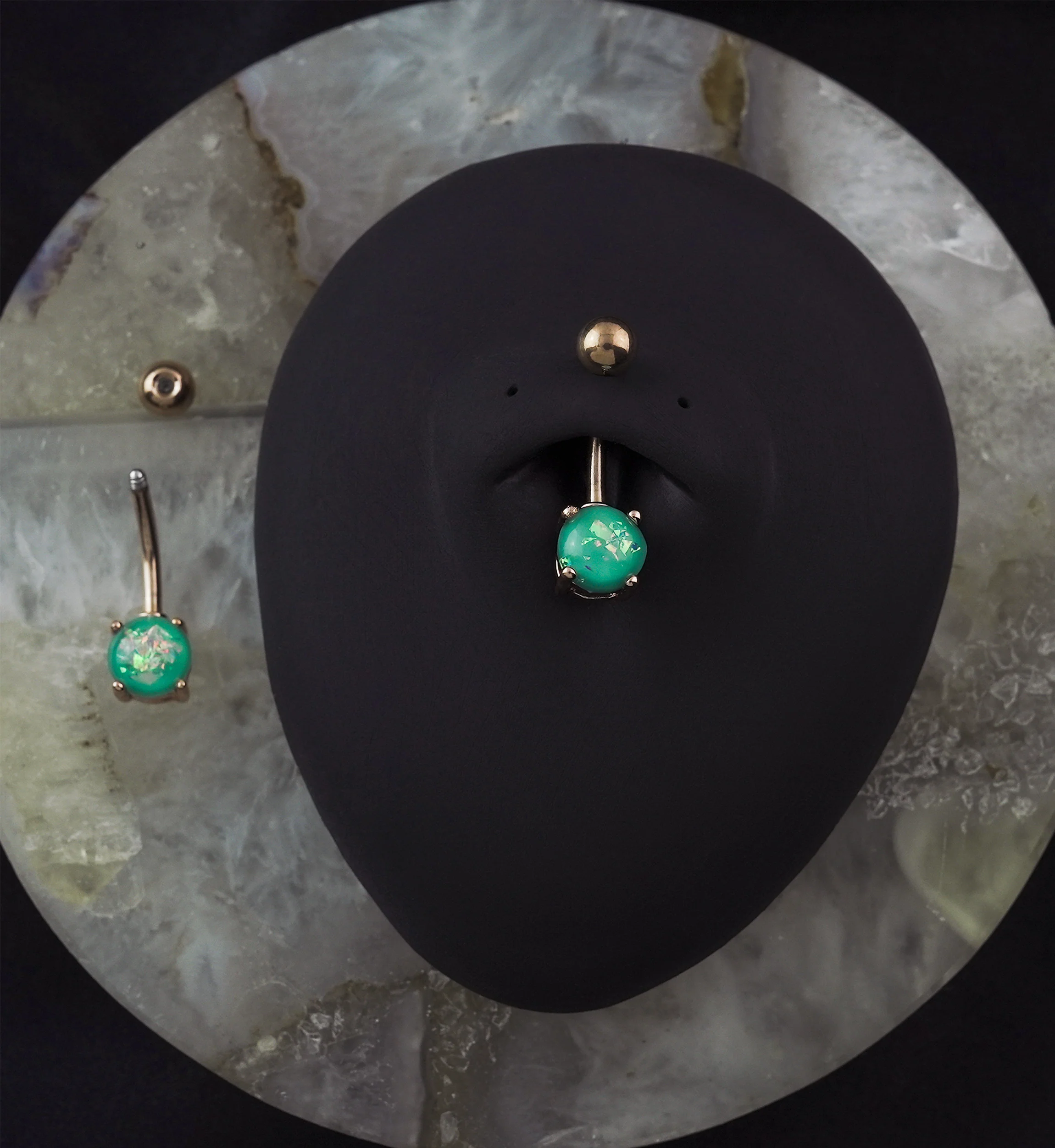 Simple Aqua Opalite Rose Gold PVD Stainless Steel Belly Button Ring - Image 2