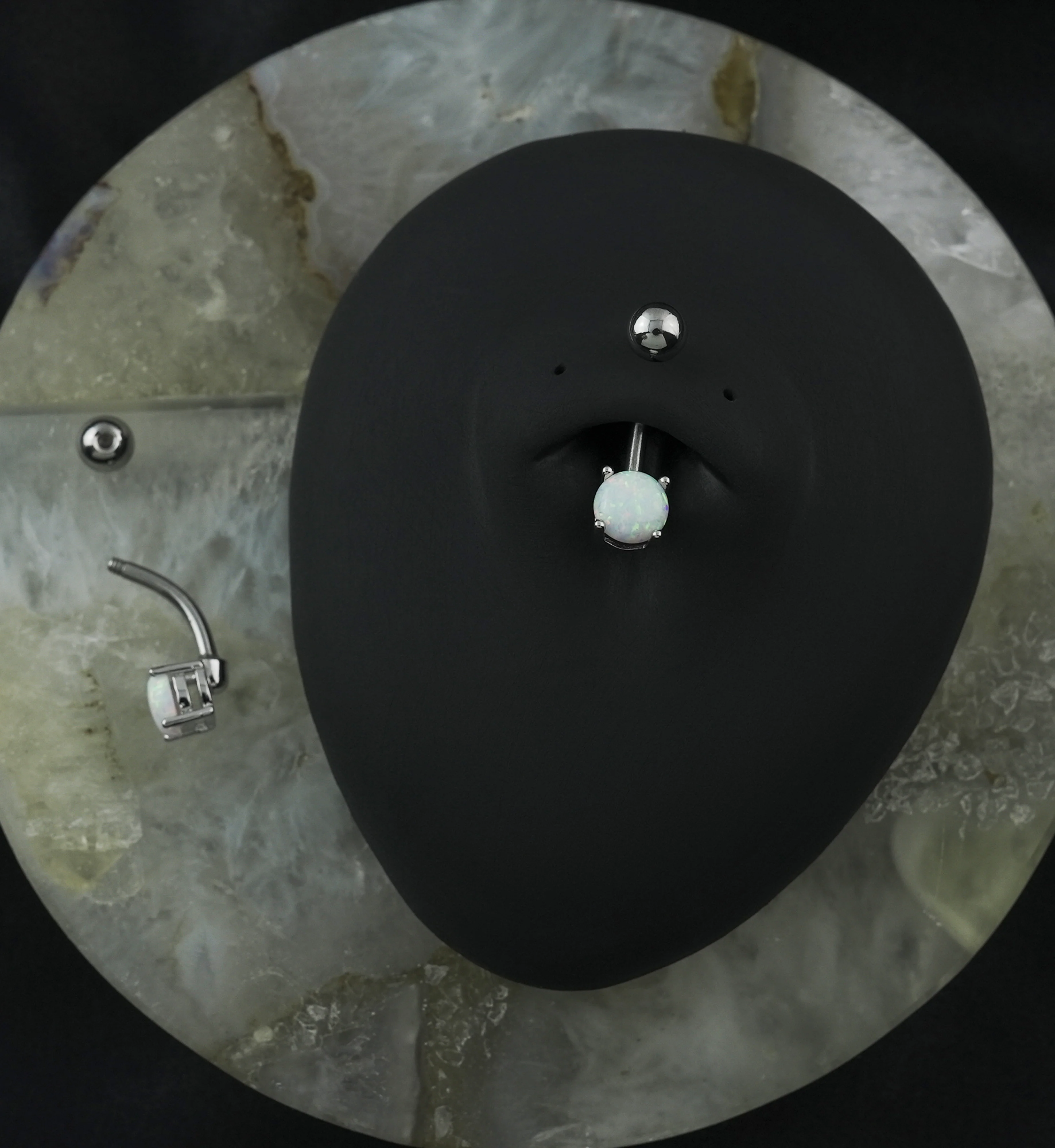 Simple White Opalite Stainless Steel Belly Button Ring - Image 2