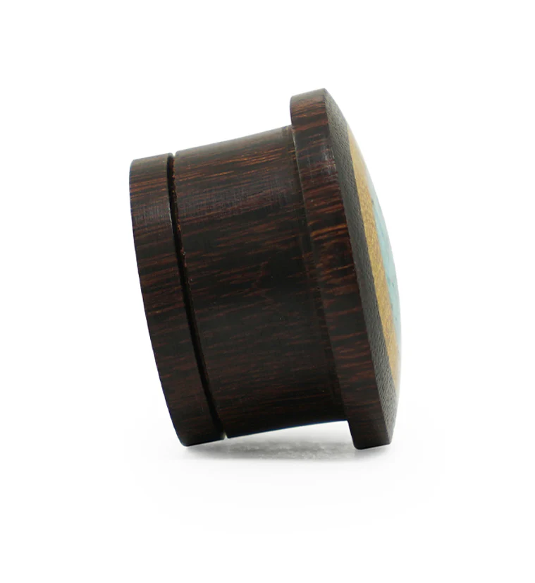 Single Flare Dark Tamarind Wood Plugs with Jackfruit & Turquoise Inlay - Image 4