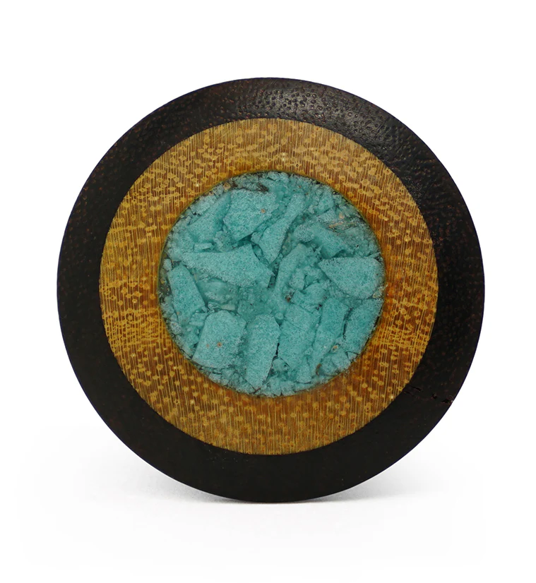 Single Flare Dark Tamarind Wood Plugs with Jackfruit & Turquoise Inlay - Image 5