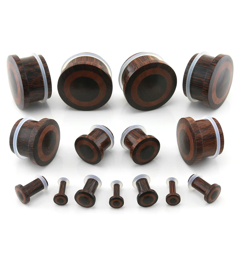 Single Flare Dark Tamarind Wood Plugs with Saba Inlay - Image 2