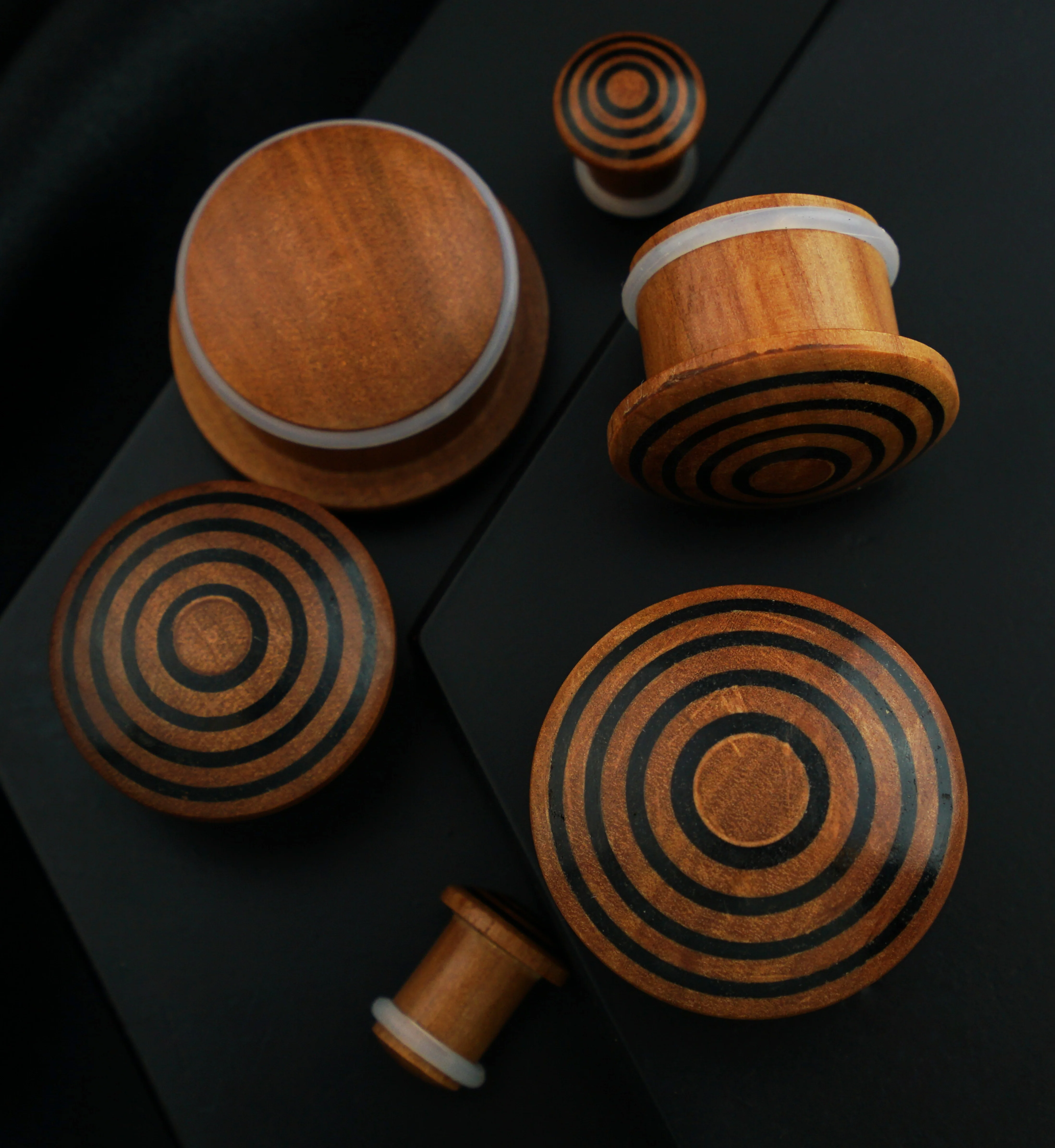Single Flare Saba Wood Plugs with Triple Target Inlay - Image 2