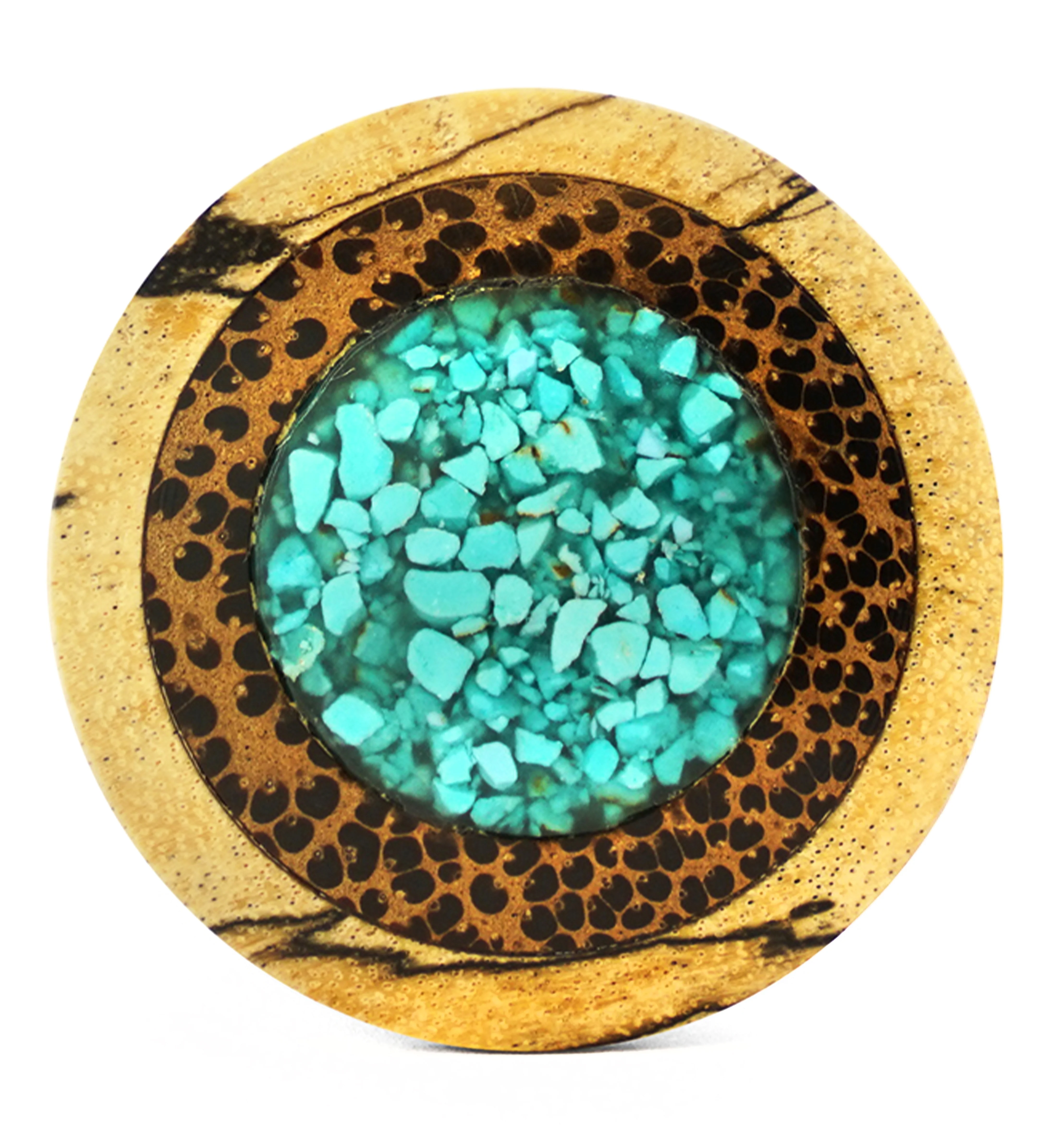 Single Flare Tamarind Wood Plugs with Coconut & Turquoise Inlay - Image 4