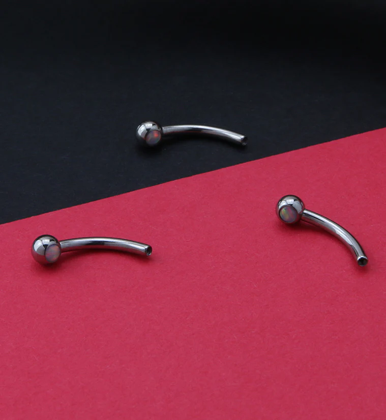 Single Opalite Titanium Curved Threadless Barbell - Image 2