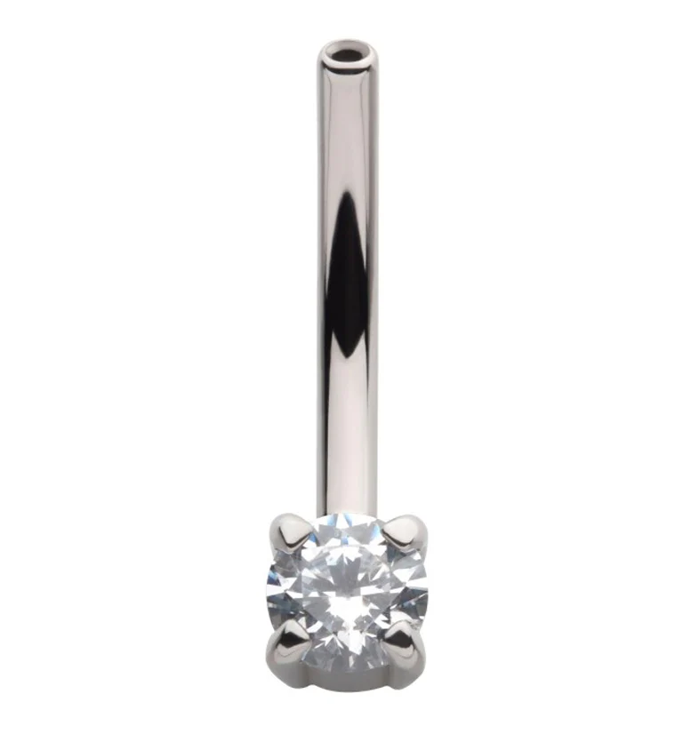 Single Prong CZ Gem Titanium Curved Threadless Barbell - Image 3