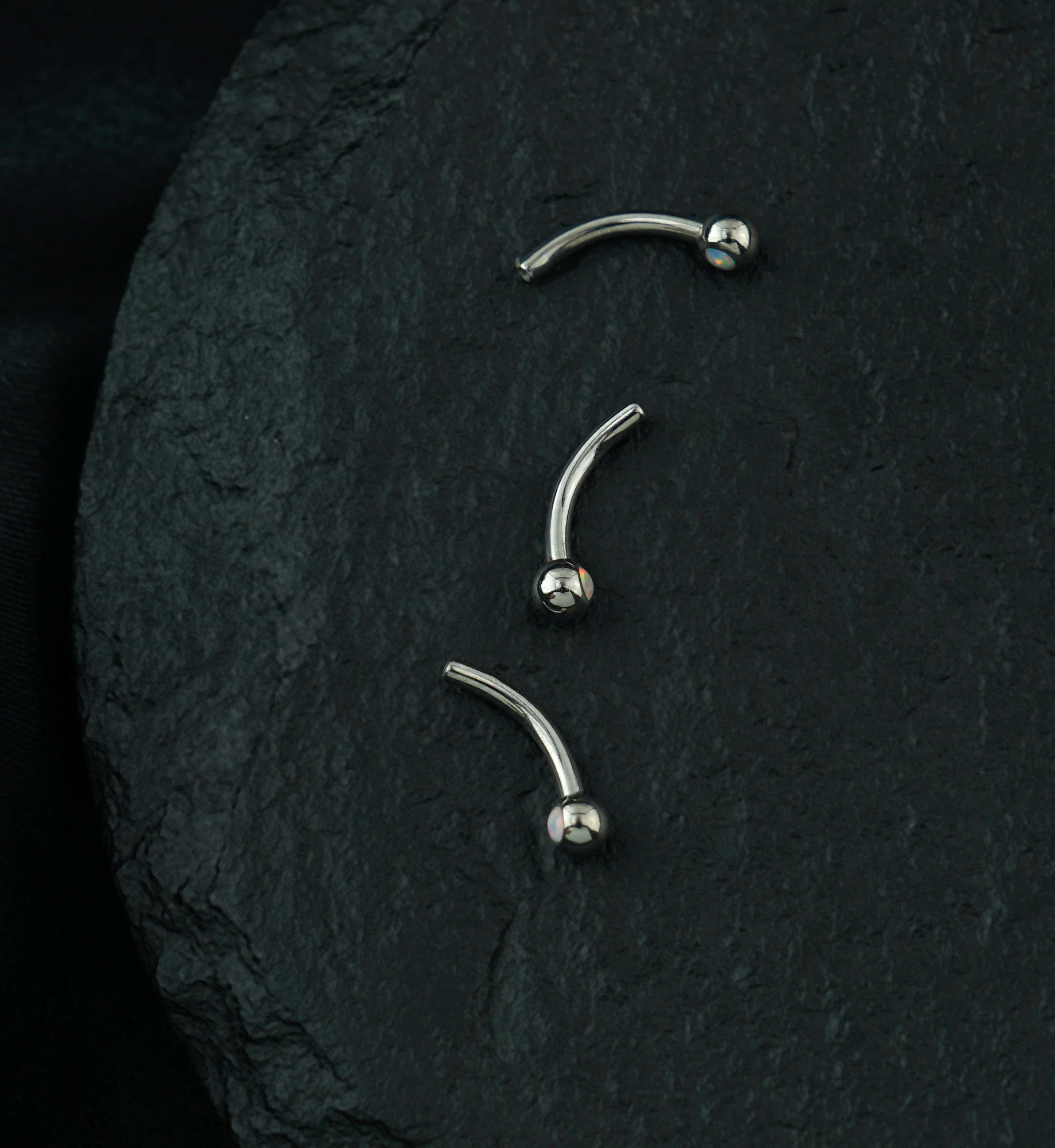 Single White Opalite Titanium Curved Internally Threaded Barbell - Image 2