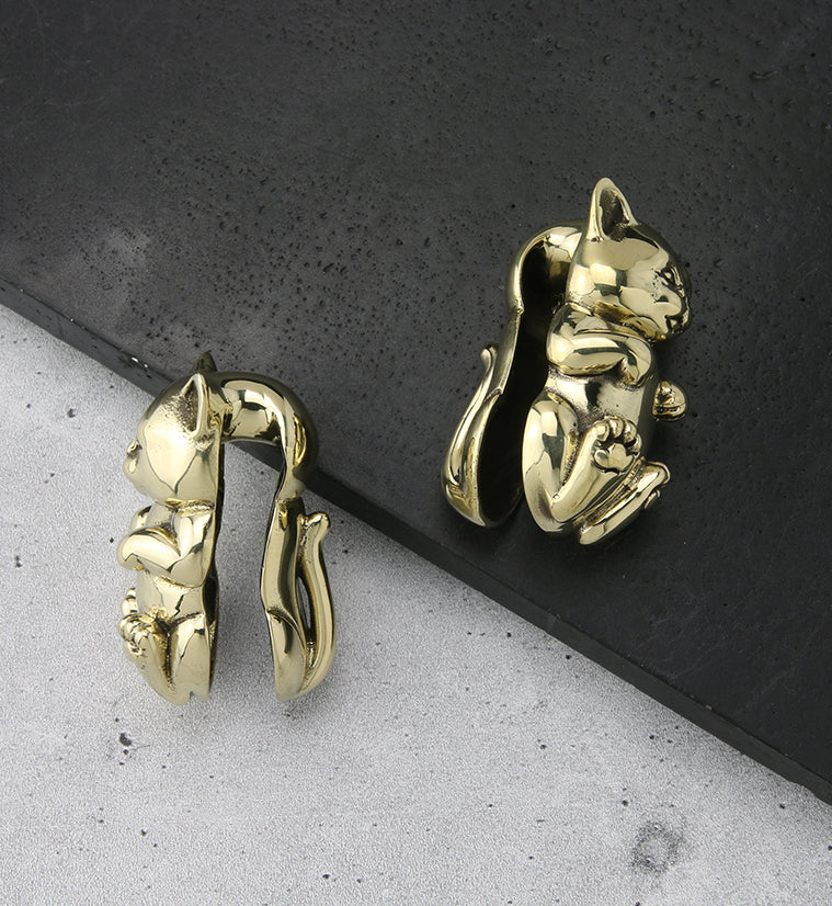 Sitting Cat Brass Ear Weights - Image 2