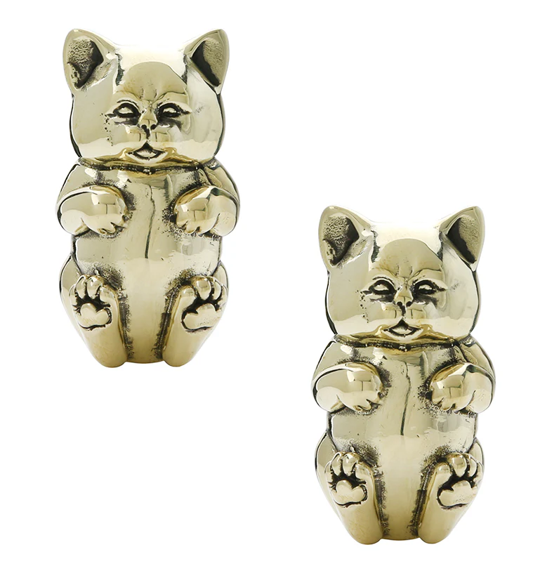 Sitting Cat Brass Ear Weights - Image 3