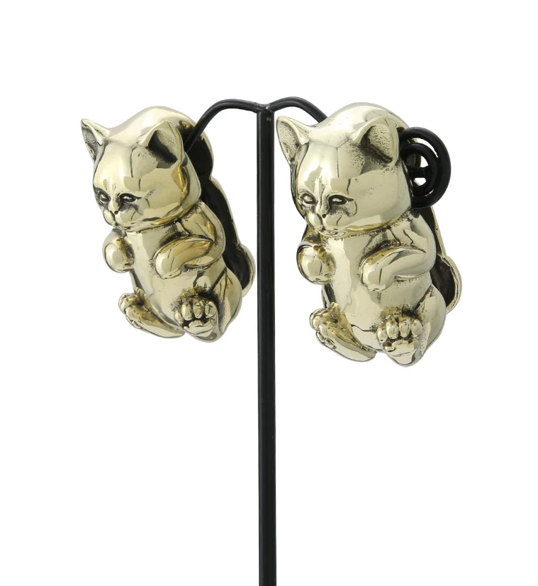 Sitting Cat Brass Ear Weights - Image 4