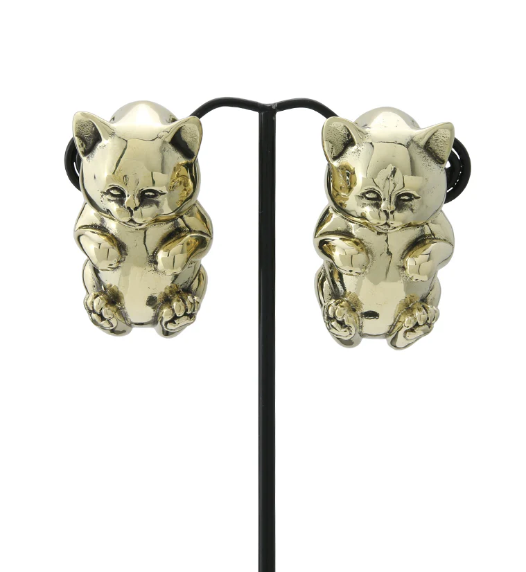 Sitting Cat Brass Ear Weights - Image 5