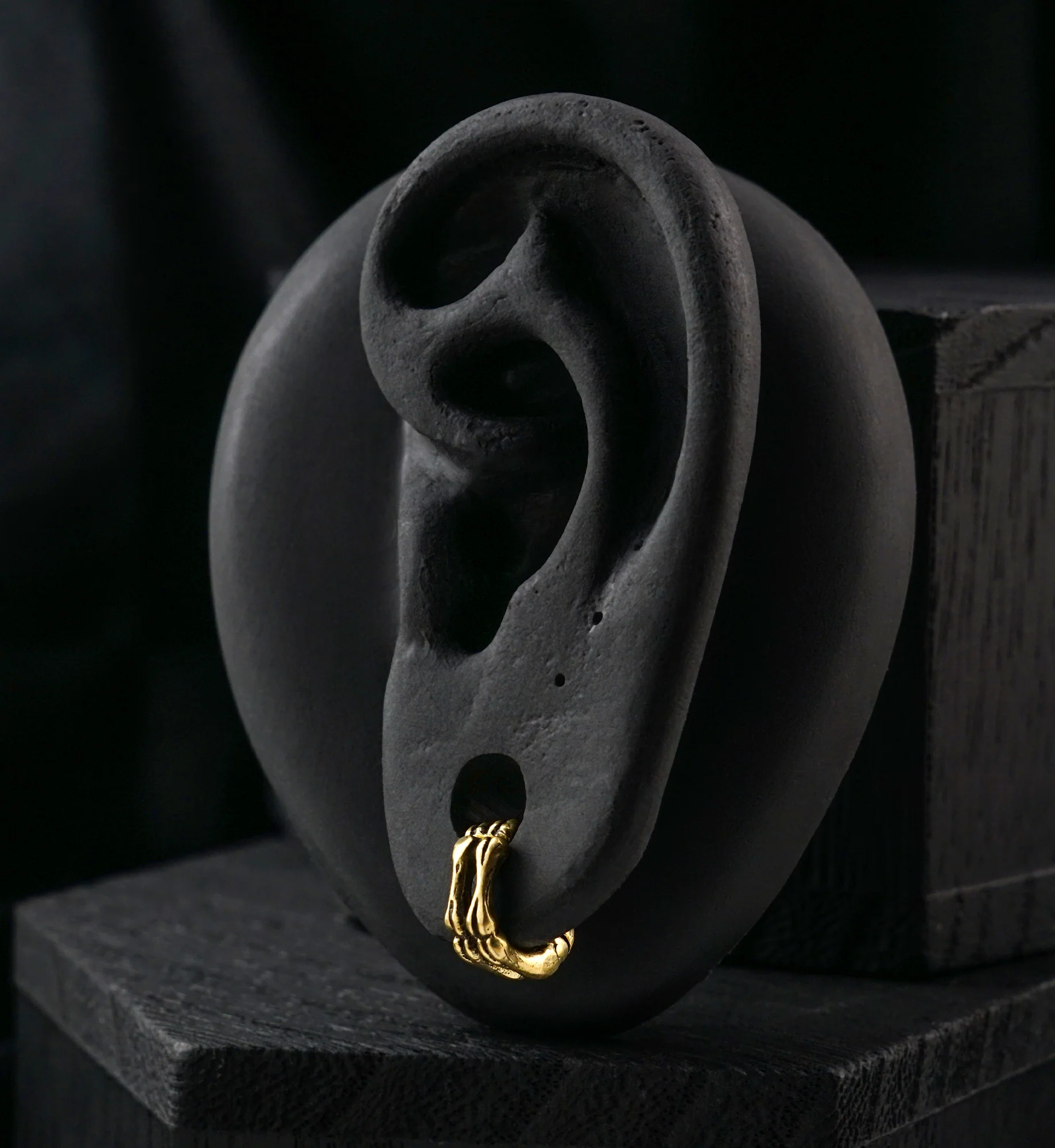 Skeletal Brass Hinged Stretched Ear Cuffs - Image 2