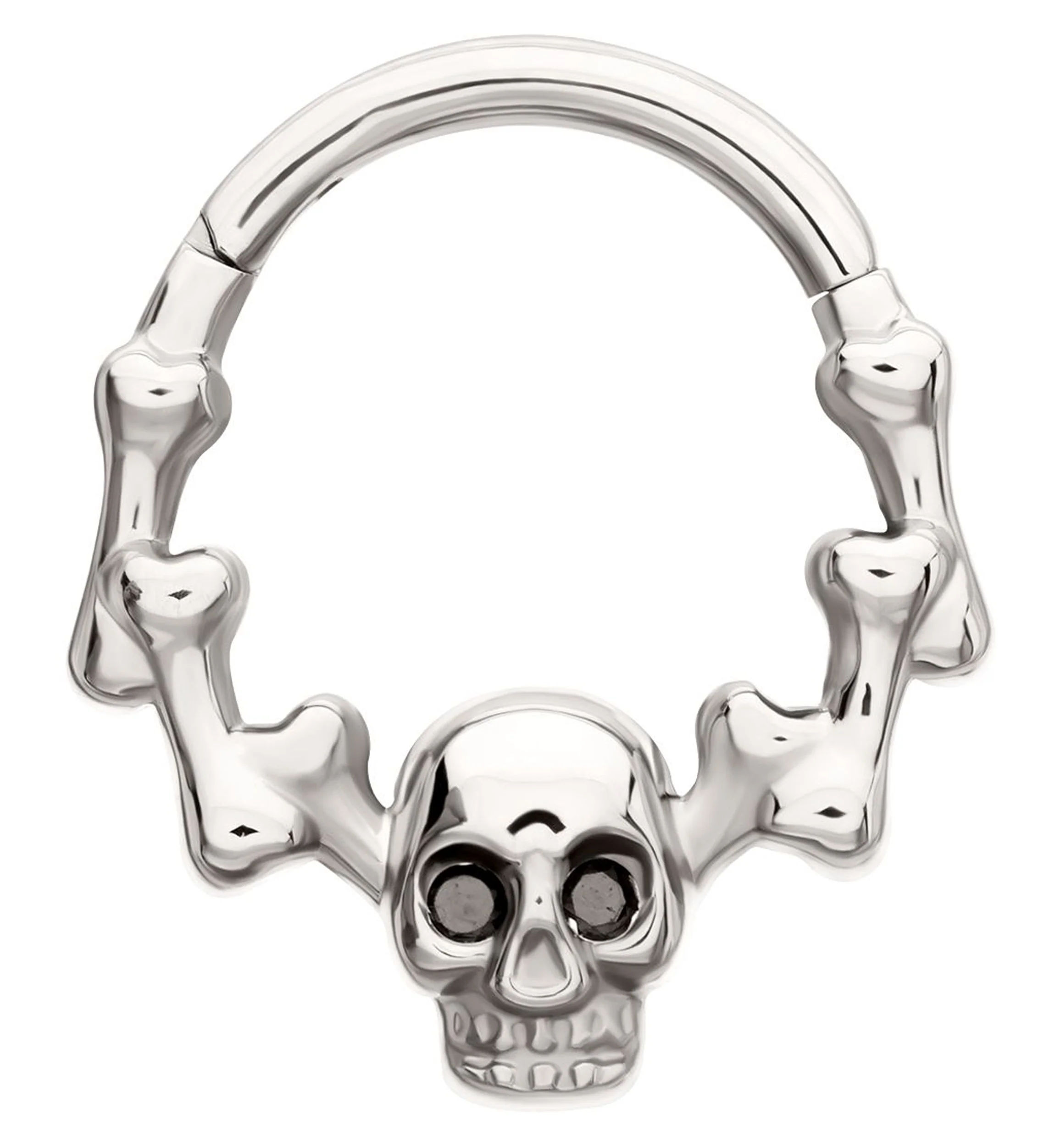 Skull And Bones Black CZ Titanium Hinged Segment Ring